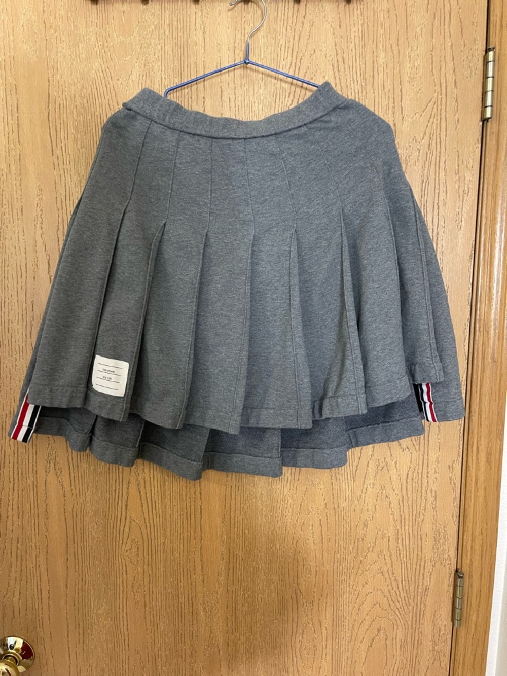 Thom Browne Gray Pleated Circle Skirt with Stripe Trim